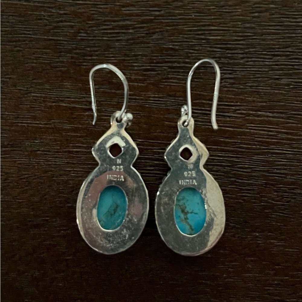 Sterling Silver Blue Mohave Turquoise Red Coral Earrings - Picture 3 of 7